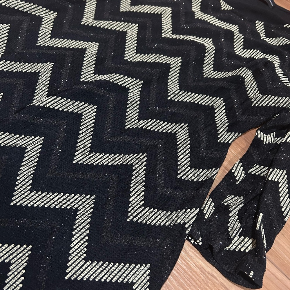 Fashion 2 Figure Chevron Patterned Black and Silver Midi Dress Size 2 - Picture 5 of 6